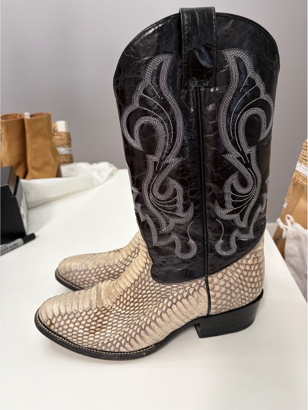 Circle G Cowboy Boots Black White Snakeskin Lizard 8.5 Men’s Or 10.5 Women’s EUC
